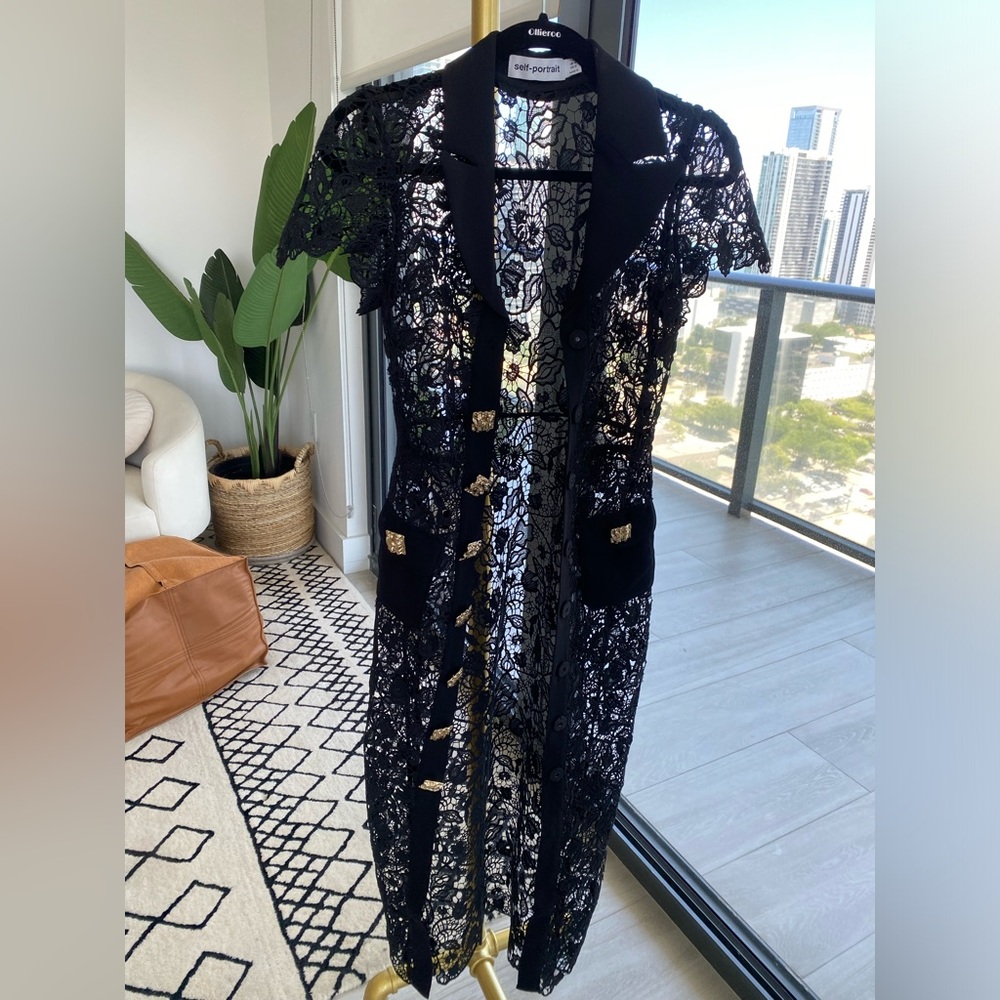 Self-Portrait Button-Up Laced Midi Dress size 2
